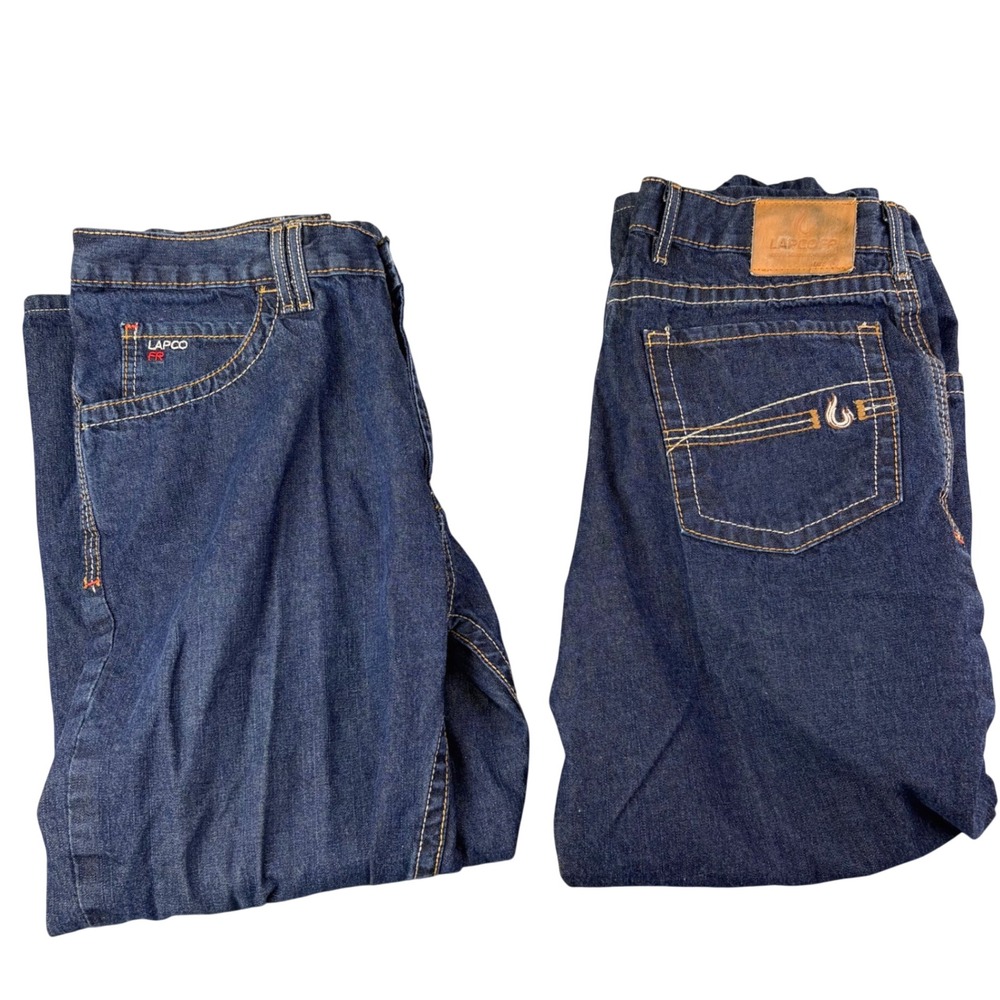 2 Pairs LAPCO FR 36x27 Dark Wash Flame Resistant Work Jeans NFPA 2112